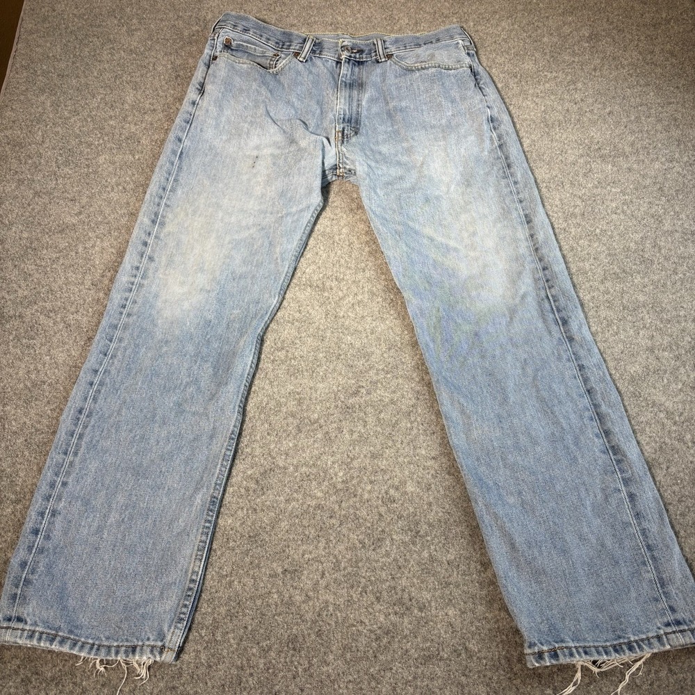 Levi's 505 Jeans Mens 36x32 Straight Leg Light Wash Distressed Faded Blue Denim